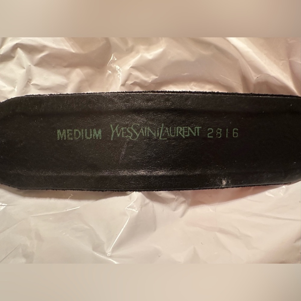 Black suede buckle tuxedo style medium Yves Saint Laurent belt in perfect condi